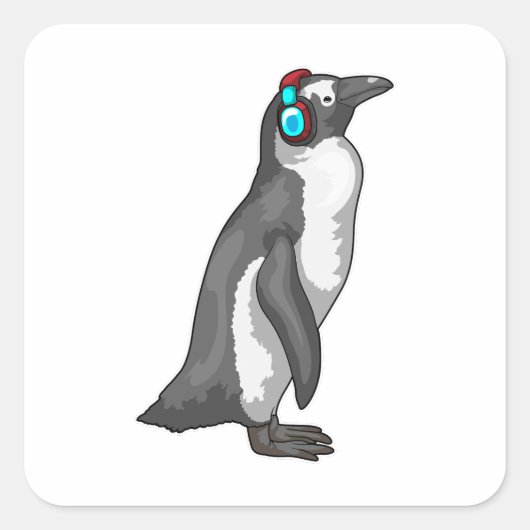 Penguin Music-hoofdtelefoon Vierkante Sticker (Voorkant)