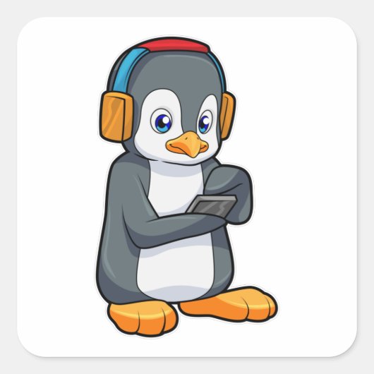 Penguin Music-hoofdtelefoon Vierkante Sticker (Voorkant)
