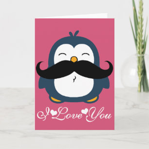 Penguin Mustache Trend I love you Kaart