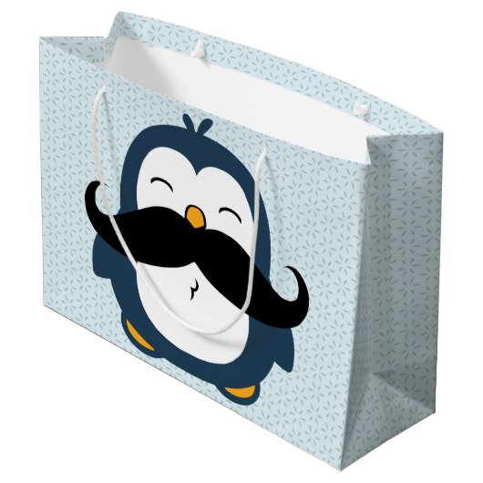 Penguin Mustache Trend Large Cadeauzakje (Achterkant Gekanteld)