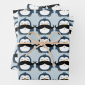 Penguin Mustache Trend Pattern | Blauw Inpakpapier Vel (In situ)