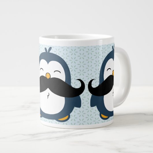 Penguin Mustache Trend Pattern Extra Grote Mok (Voorkant rechts)