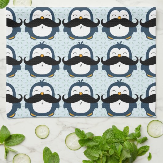 Penguin Mustache Trend Pattern Theedoek (Gevouwen)