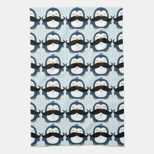 Penguin Mustache Trend Pattern Theedoek