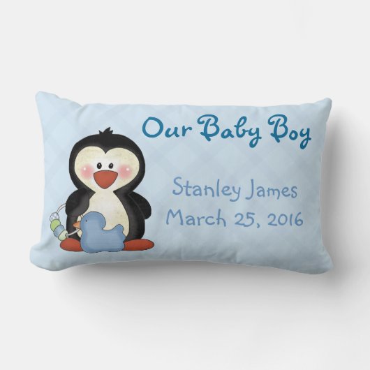 Penguin New Baby Boy Pillow Kussen (Voorkant)