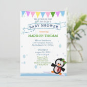 Penguin on Ice Baby shower Invitation Kaart (Staand voorkant)