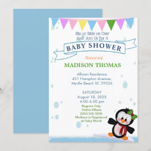 Penguin on Ice Baby shower Invitation Kaart