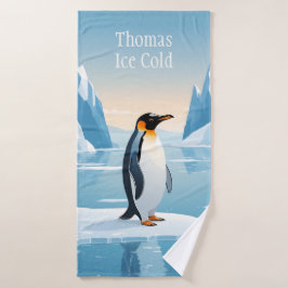Penguin on ice floe in icy landscape bad handdoek