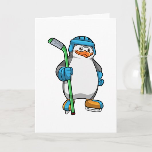 Penguin op Ice hockey met Ice hockey stick Kaart (Voorkant)