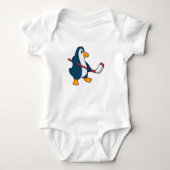 Penguin op Ice hockey met Ice hockey stick Romper (Voorkant)