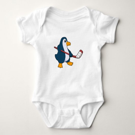 Penguin op Ice hockey met Ice hockey stick Romper (Voorkant)