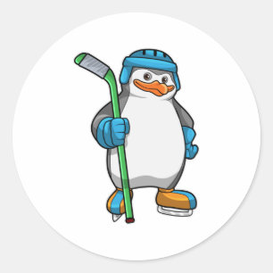 Penguin op Ice hockey met Ice hockey stick Ronde Sticker
