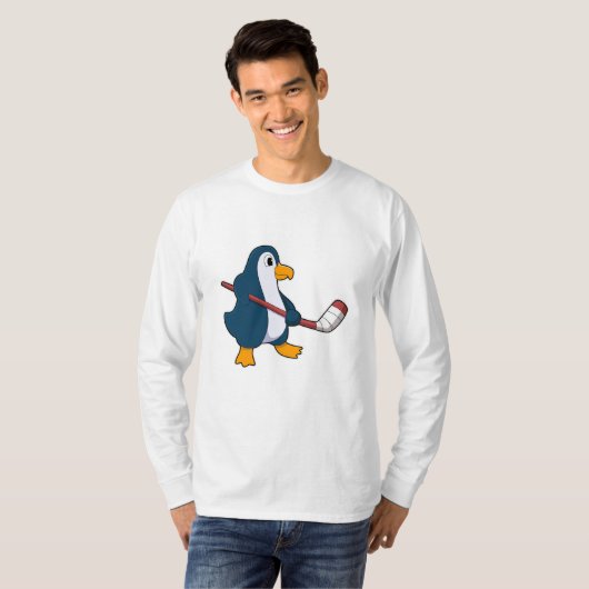 Penguin op Ice hockey met Ice hockey stick T-shirt (Voorkant volledig)