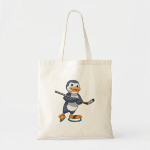 Penguin op Ice hockey met Ice hockey stick Tote Bag