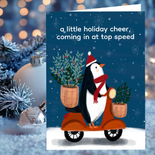 Penguin op Scooter Schattige Kerstmaat Feestdagen Kaart