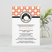 Penguin Orange Polka Dot Baby Douche Invitations (Debout devant)