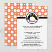 Penguin Orange Polka Dot Baby Douche Invitations (Devant / Derrière)