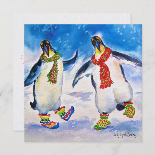 Penguin paar kerst Kaart (Voorkant / Achterkant)