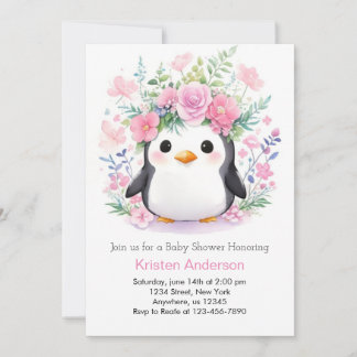 Penguin Paradise: Meisje Baby shower Kaart