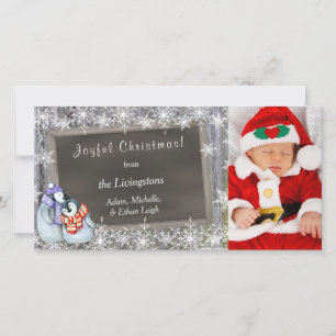 Penguin Parents New Baby Foto Sjabloon Kerstmis