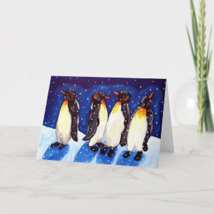 Penguin Party Winter Folk Art Kaart
