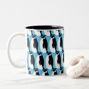 Penguin Pattern Aqua Black White Tweekleurige Koffiemok