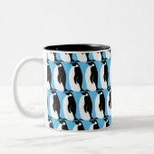 Penguin Pattern Aqua Black White Tweekleurige Koffiemok (Links)
