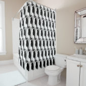 Penguin Pattern Gray Black White Douchegordijn (In situ)