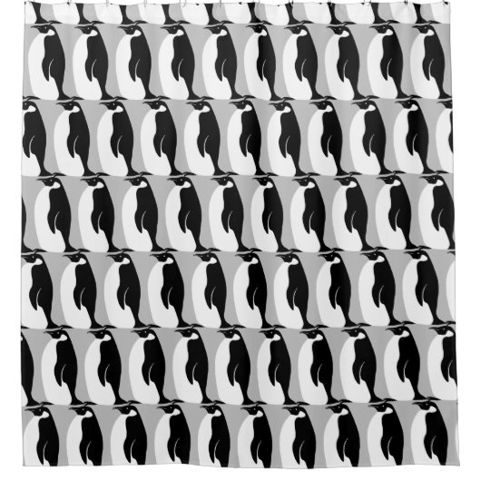 Penguin Pattern Gray Black White Douchegordijn (Voorkant)