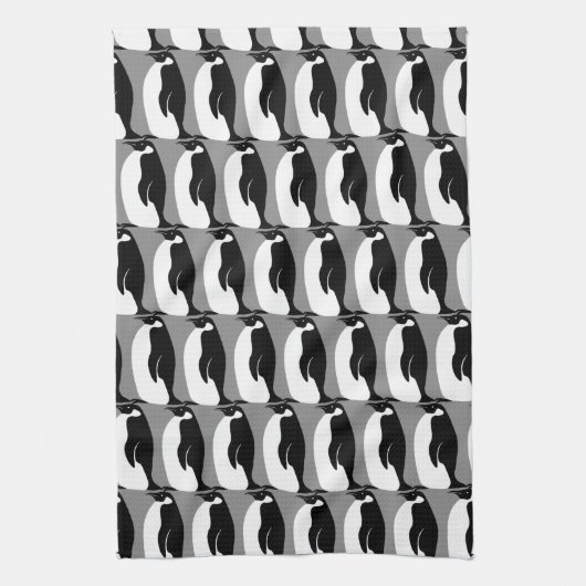 Penguin Pattern Gray Black White Theedoek (Verticaal)