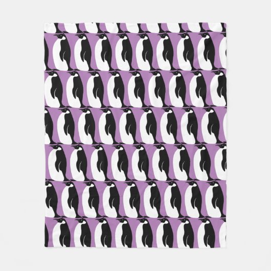 Penguin Pattern Paars Black White Fleece Deken (Voorkant)