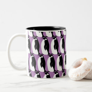 Penguin Pattern Paars Black White Tweekleurige Koffiemok