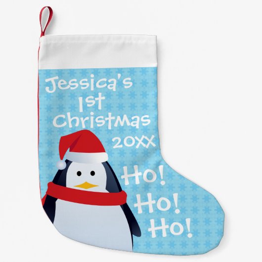 Penguin - Personalised First Christmas Kleine Kerstsok (Voorkant)