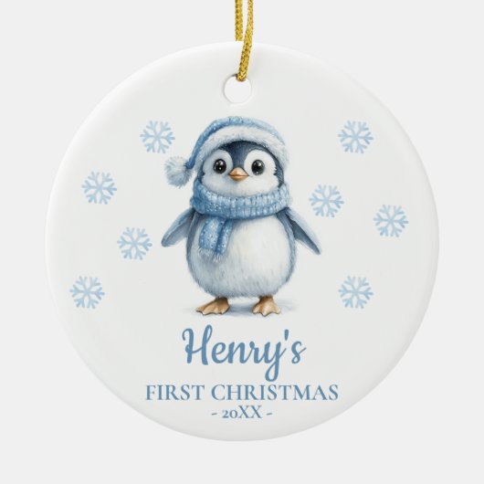 Penguin Personalized Baby's First Christmas Keramisch Ornament (Voorkant)