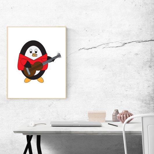 Penguin Plays Guitar Cute Poster