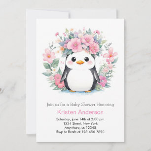 Penguin Playtime Fiesta: Meisje Baby shower Kaart