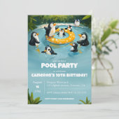 Penguin Pool Party, kinderen verjaardag Kaart (Staand voorkant)