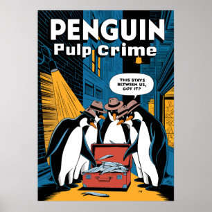 Penguin Pulp Crime Noir Grappig Ontwerp Poster