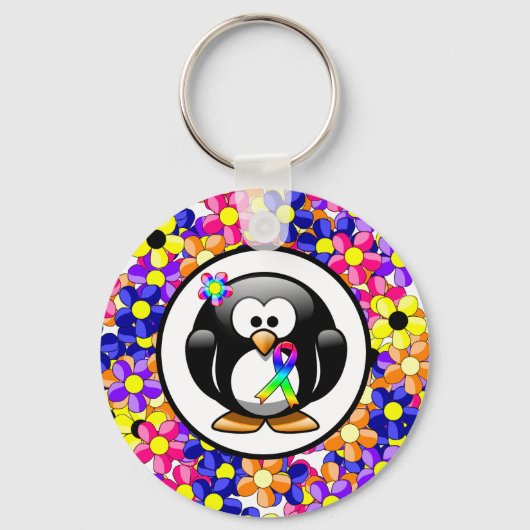 Penguin Rainbow Awareness Ribbon Sleutelhanger (Voorkant)