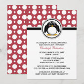 Penguin Red Polka Dot Baby Douche Invitations (Devant / Derrière)