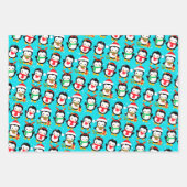 Penguin Reindeer Santa Claus Elf Kerstfeestdag Inpakpapier Vel (Voorkant)