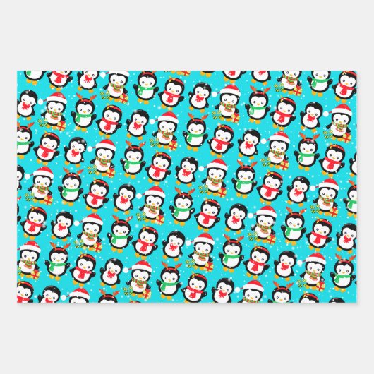 Penguin Reindeer Santa Claus Elf Kerstfeestdag Inpakpapier Vel (Voorkant)