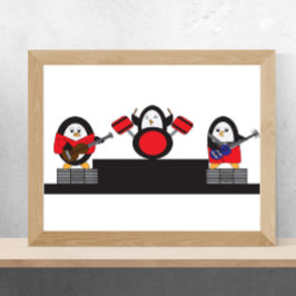 Penguin Rock en Roll Band Poster
