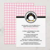 Penguin rose Houndstooth Baby Shower Invitations (Devant / Derrière)