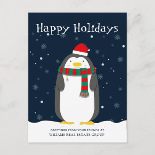 Penguin Santa Hat Kerstmis Corporate Groet Briefkaart