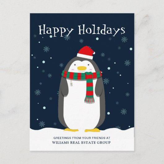 Penguin Santa Hat Kerstmis Corporate Groet Briefkaart (Voorkant)