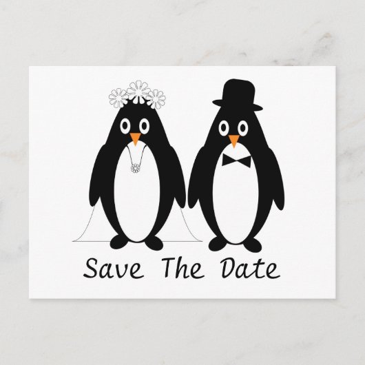 Penguin Save the Date Wedding Announding Aankondigingskaart (Voorkant)