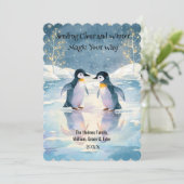 Penguin Schaatsen Kerst Kaart (Staand voorkant)