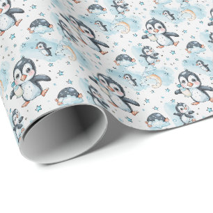 Penguin Schattige Baby Pastel Waterverf Patroon Cadeaupapier