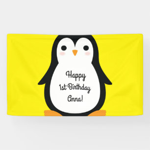 Penguin Schattige Winte 1e Verjaardagsfeestje Bann Spandoek